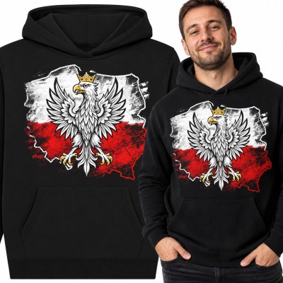 Bluza męska z kapturem - orzeł w koronie na mapie Polski w barwach narodowych