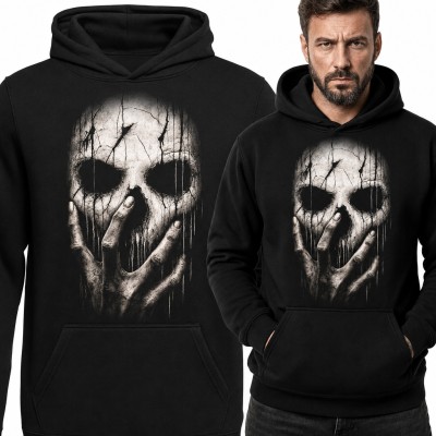 Bluza męska z kapturem - popękana czaszka z dłonią zakrywającą twarz