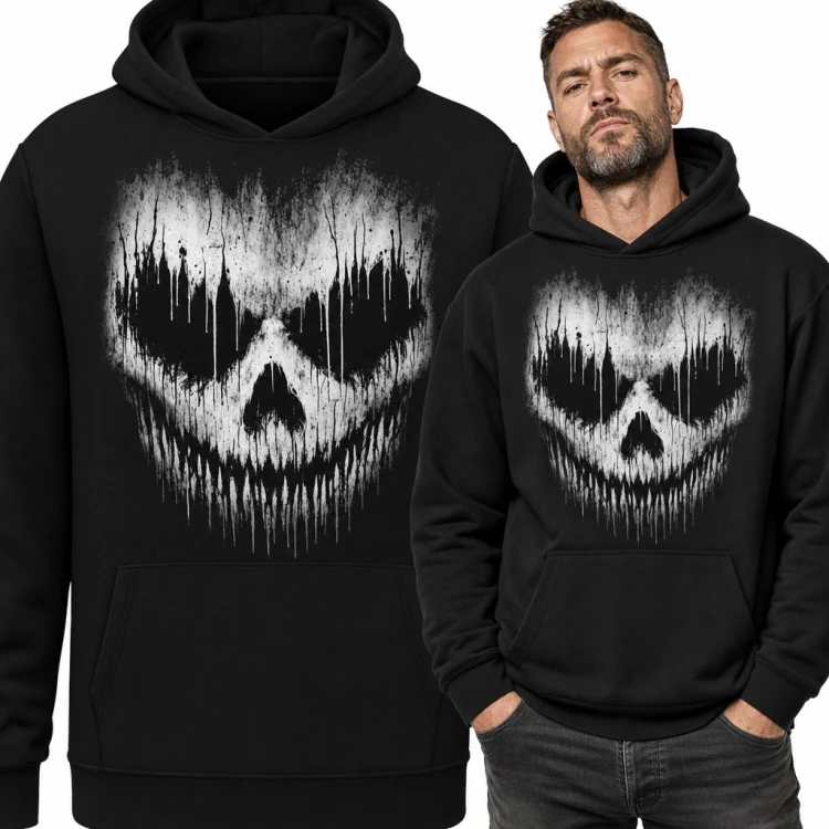Bluza męska z kapturem - upiorna ociekająca czaszka w stylu horroru