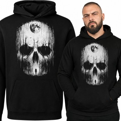 Bluza męska z kapturem - czaszka z mrocznego lasu i księżyca w pełni