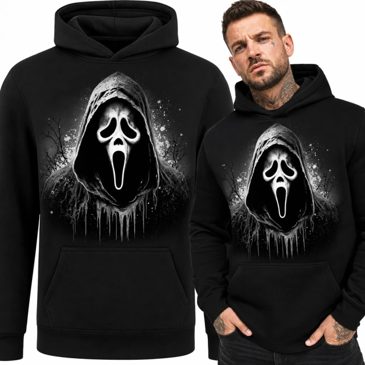 Bluza męska z kapturem - Ghostface w kapturze z maską z horroru Krzyk