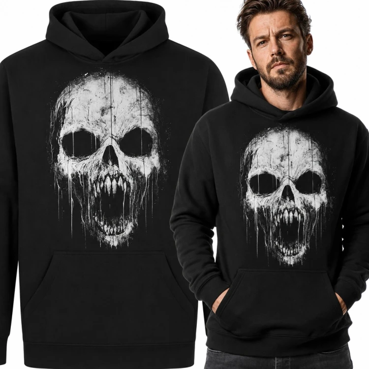 Bluza męska z kapturem - krzycząca czaszka z kłami w stylu ociekającej farby