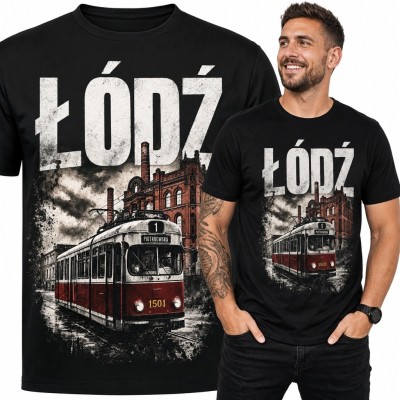 Koszulka męska „Łódź” - retro tramwaj i industrialne miasto