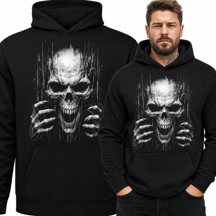 Bluza męska z kapturem - krzycząca czaszka z kościstymi dłońmi w stylu grunge