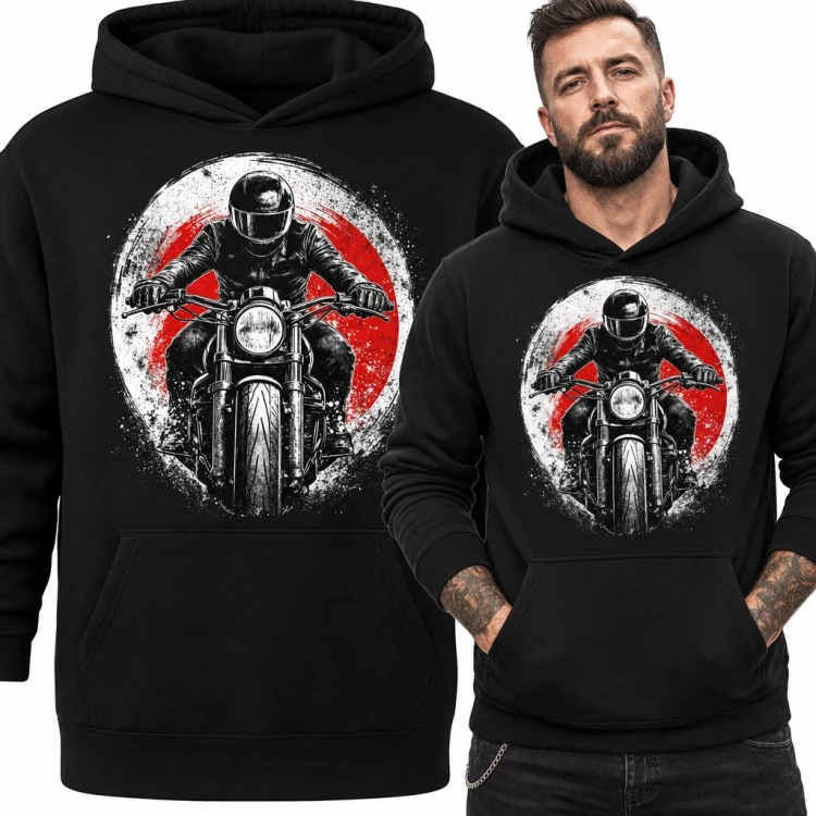 Bluza męska z kapturem dla motocyklisty - jeździec na motorze w stylu grunge