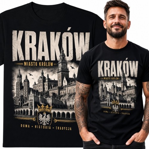 Koszulka męska „Kraków - Miasto Królów” z panoramą zabytków