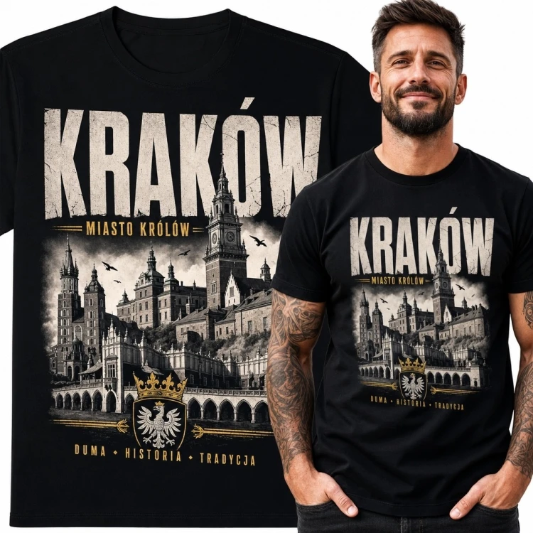 Koszulka męska „Kraków - Miasto Królów” z panoramą zabytków