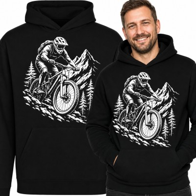 Bluza męska z kapturem - rowerzysta MTB na górskim zjeździe