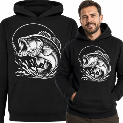 Bluza męska z kapturem - okoń atakujący wobler dla wędkarza