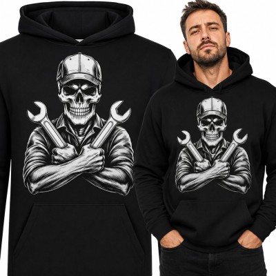 Bluza męska z kapturem - szkielet mechanika ze skrzyżowanymi kluczami