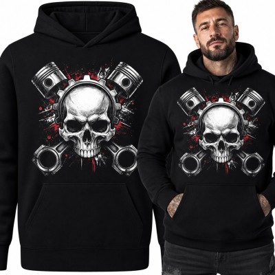 Bluza męska z kapturem - czaszka z tłokami i korbowodami dla mechanika