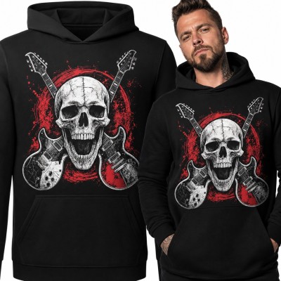 Bluza męska z kapturem - czaszka ze skrzyżowanymi gitarami elektrycznymi dla gitarzysty