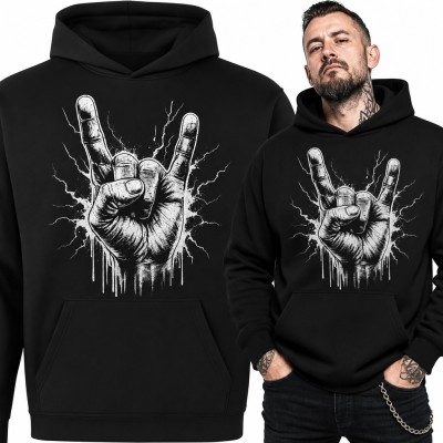 Bluza męska z kapturem - dłoń z gestem rogów w stylu rock i metal