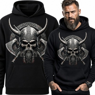 Bluza męska z kapturem - brodaty wiking czaszka na tle celtyckiego węzła