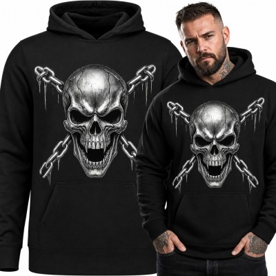 Bluza męska z kapturem - stalowa czaszka ze skrzyżowanymi łańcuchami