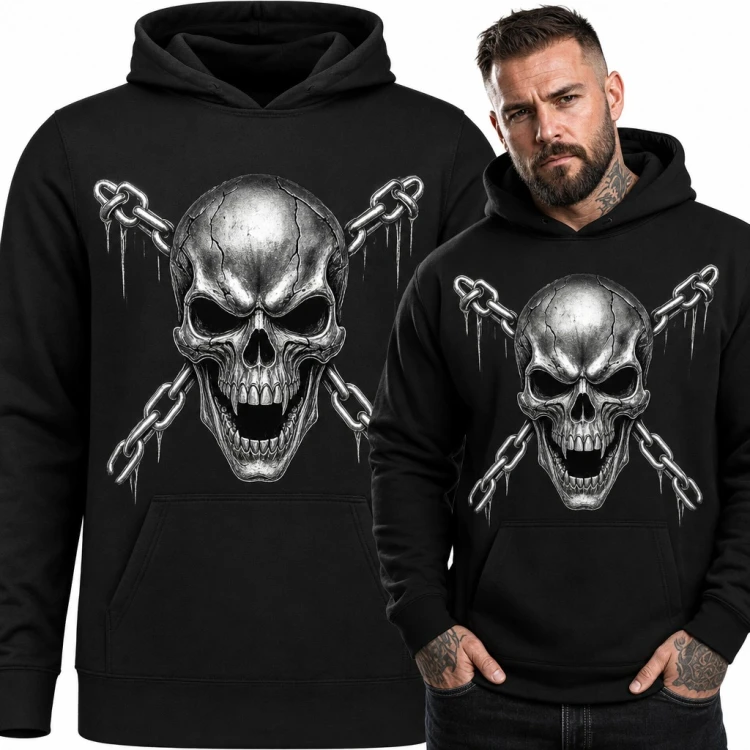Bluza męska z kapturem - stalowa czaszka ze skrzyżowanymi łańcuchami