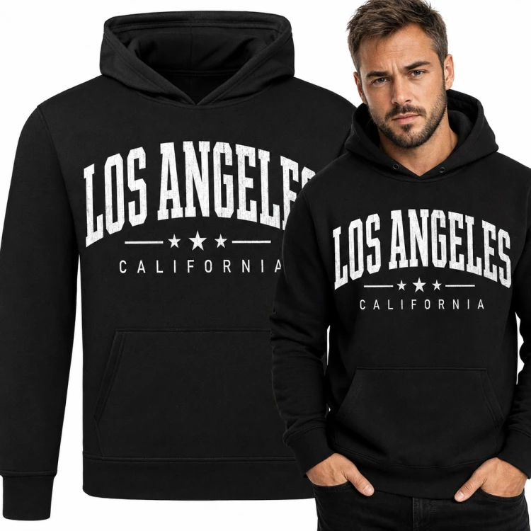 Bluza męska z kapturem - „Los Angeles California” w stylu college z gwiazdkami