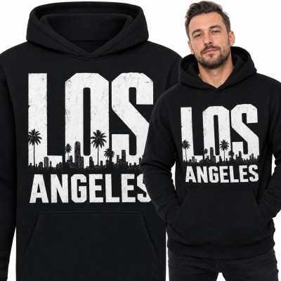 Bluza męska z kapturem - „Los Angeles” z panoramą miasta i palmami
