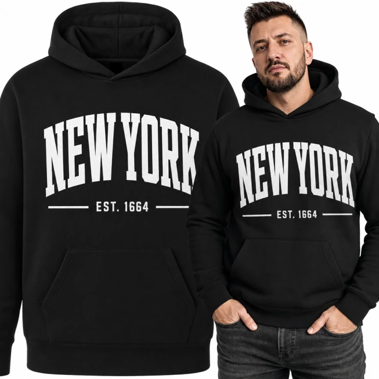 Bluza męska z kapturem „New York est. 1664” - napis w stylu college