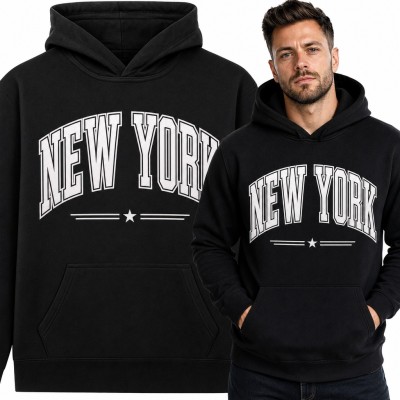 Bluza męska z kapturem - „New York” w stylu college z gwiazdką