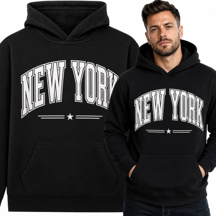 Bluza męska z kapturem - „New York” w stylu college z gwiazdką