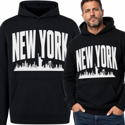 Bluza męska z kapturem - „New York” z sylwetką mostu i drapaczy chmur