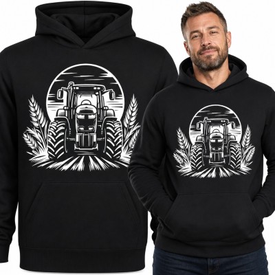 Bluza męska z kapturem - traktor wśród kłosów zboża dla rolnika
