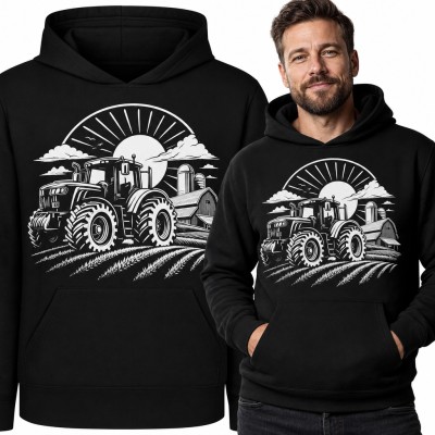 Bluza męska z kapturem - traktor na polu przy farmie dla rolnika