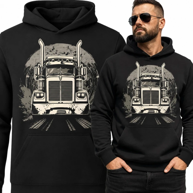 Bluza męska z kapturem - amerykański TIR z kominami wydechowymi dla kierowcy