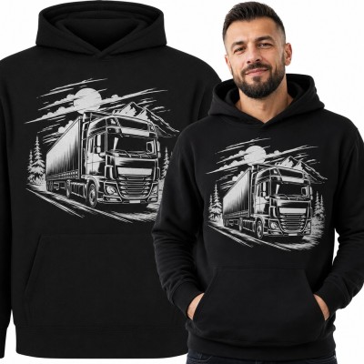 Bluza męska z kapturem - ciężarówka TIR w górach dla kierowcy