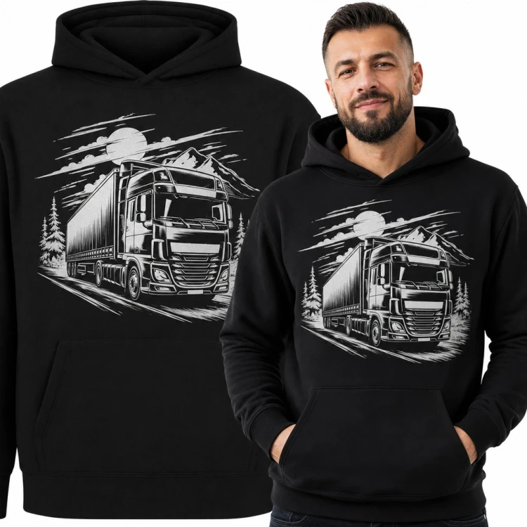 Bluza męska z kapturem - ciężarówka TIR w górach dla kierowcy