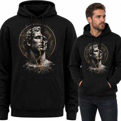 Bluza męska z kapturem - pęknięty grecki posąg ze złotym kintsugi