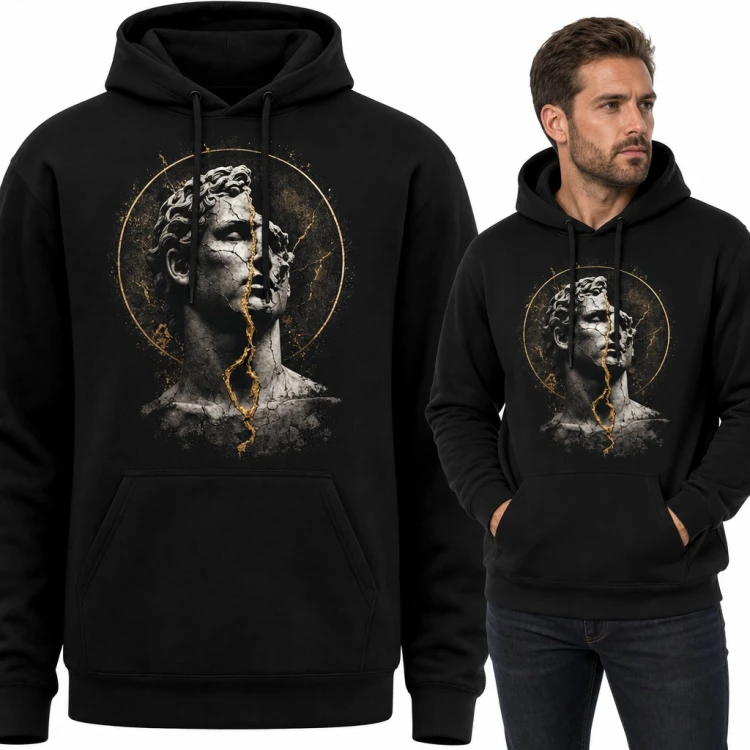 Bluza męska z kapturem - pęknięty grecki posąg ze złotym kintsugi