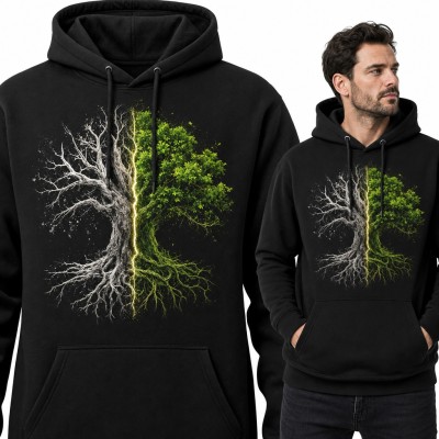 Bluza męska z kapturem - drzewo życia w połowie martwe, w połowie zielone