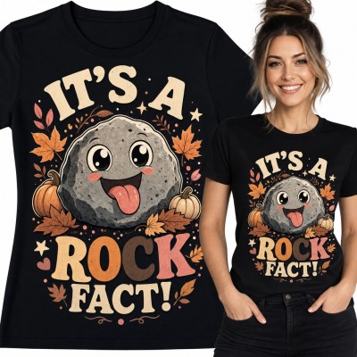 Koszulka damska „It's a rock fact!” - wesoły kamień z jesiennymi dyniami