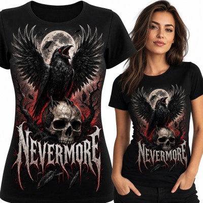 Koszulka damska „Nevermore” - kruk na czaszce w blasku pełni