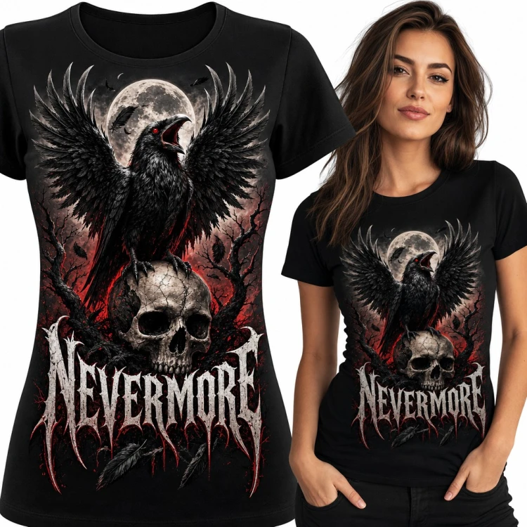 Koszulka damska „Nevermore” - kruk na czaszce w blasku pełni