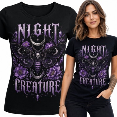 Koszulka damska gotycka ćma z czaszką i księżycami „Night Creature”