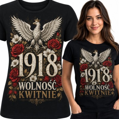 Koszulka damska „1918 Wolność kwitnie” - orzeł w koronie wśród róż
