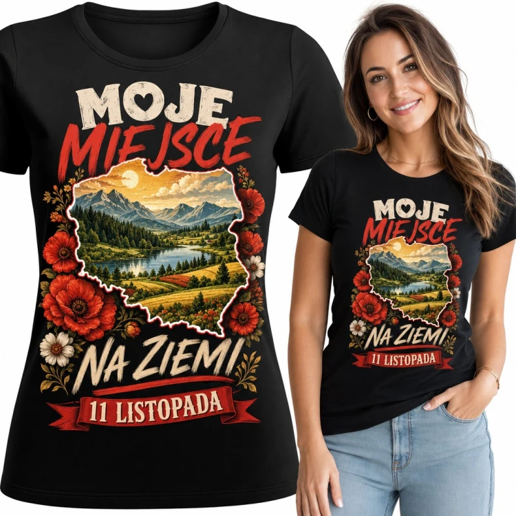 Koszulka damska „Moje miejsce na ziemi” - mapa Polski w makach na 11 listopada