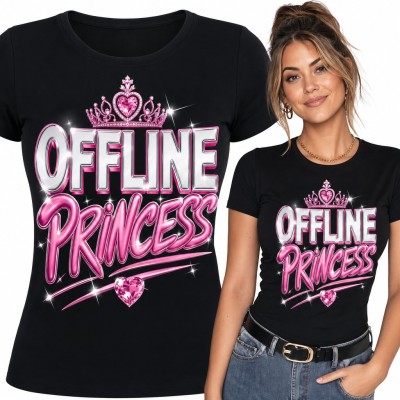 Koszulka damska „Offline Princess” - różowa korona i diamentowe serce w stylu Y2K