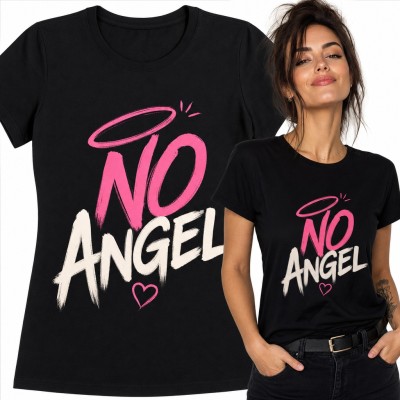 Koszulka damska „No Angel” - różowa aureola i serduszko w stylu pędzla