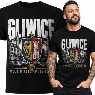 Koszulka męska „Gliwice” z herbem i panoramą - „Moje miasto • moja duma”