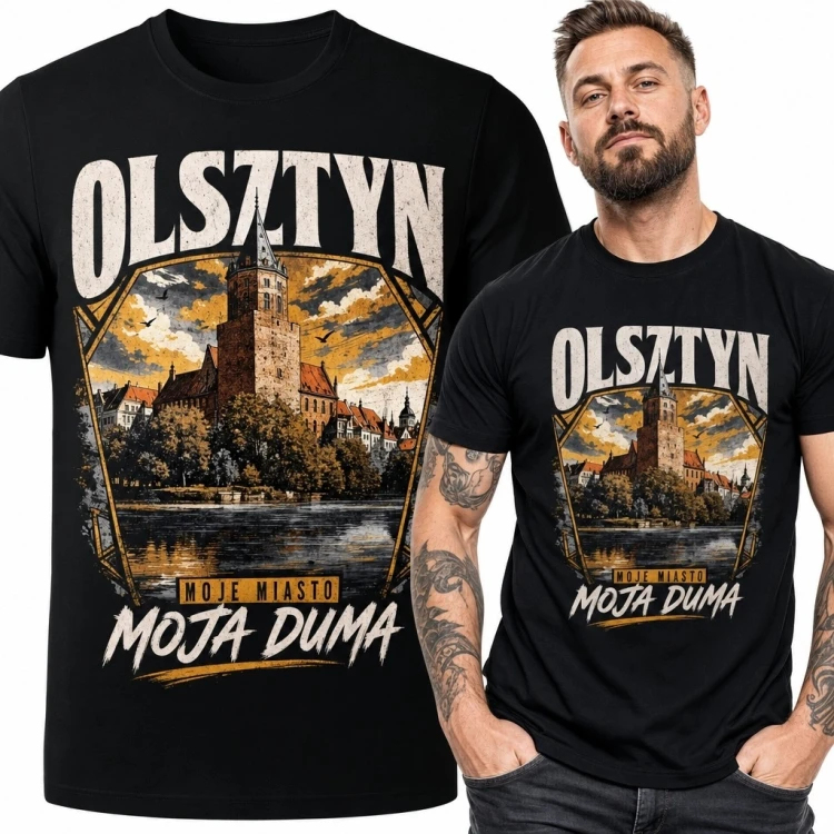 Koszulka męska z panoramą Olsztyna „Olsztyn - moje miasto, moja duma”