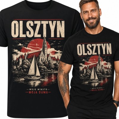 Koszulka męska „Olsztyn - moje miasto, moja duma” z retro panoramą