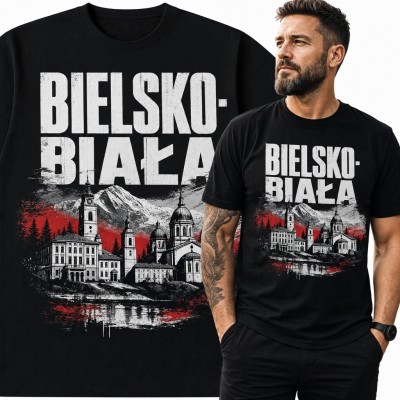 Koszulka męska „Bielsko-Biała” - panorama miasta na tle gór