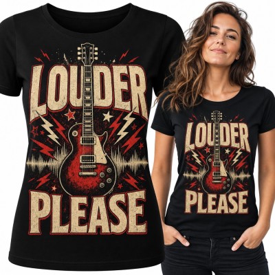 Koszulka damska „Louder please” - rockowa gitara elektryczna dla gitarzystki