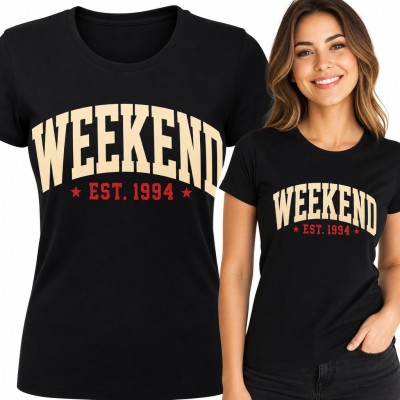 Koszulka damska „Weekend Est. 1994” - napis w stylu college