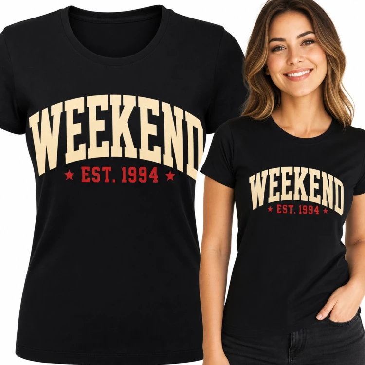 Koszulka damska „Weekend Est. 1994” - napis w stylu college