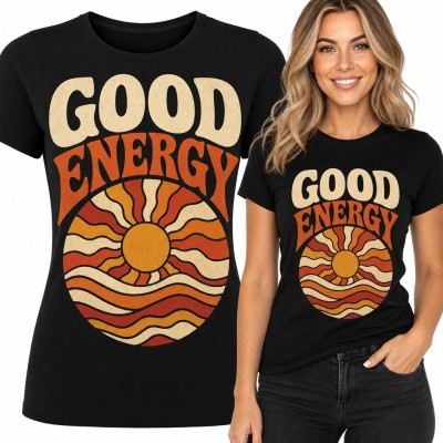 Koszulka damska „Good Energy” - retro słońce nad falami